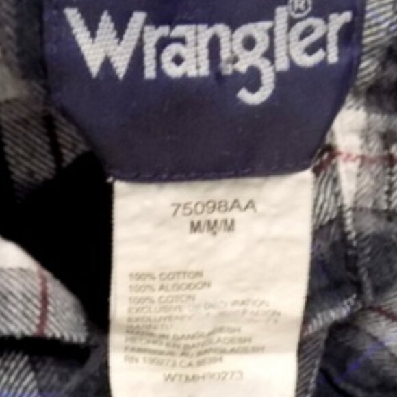 Wrangler Men’s Western Black White Plaid Pearl Snap Flannel - Size: Medium - Picture 9 of 10